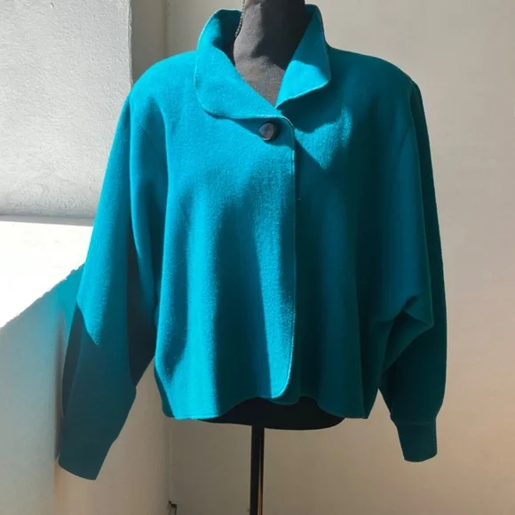 Turquoise Wool sleeved cape jacket - Picture 12 of 13